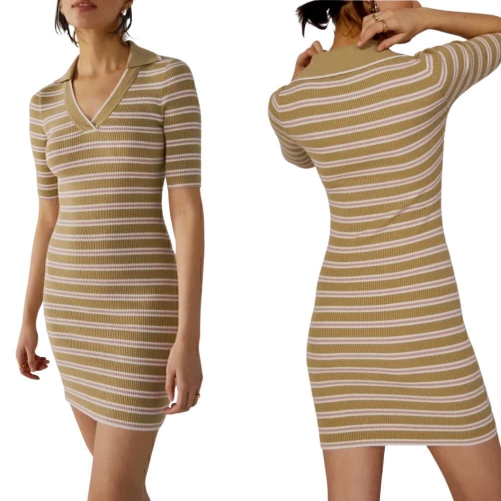 New! Favorite Daughter Ribbed Knit Polo Collar Preppy Dress